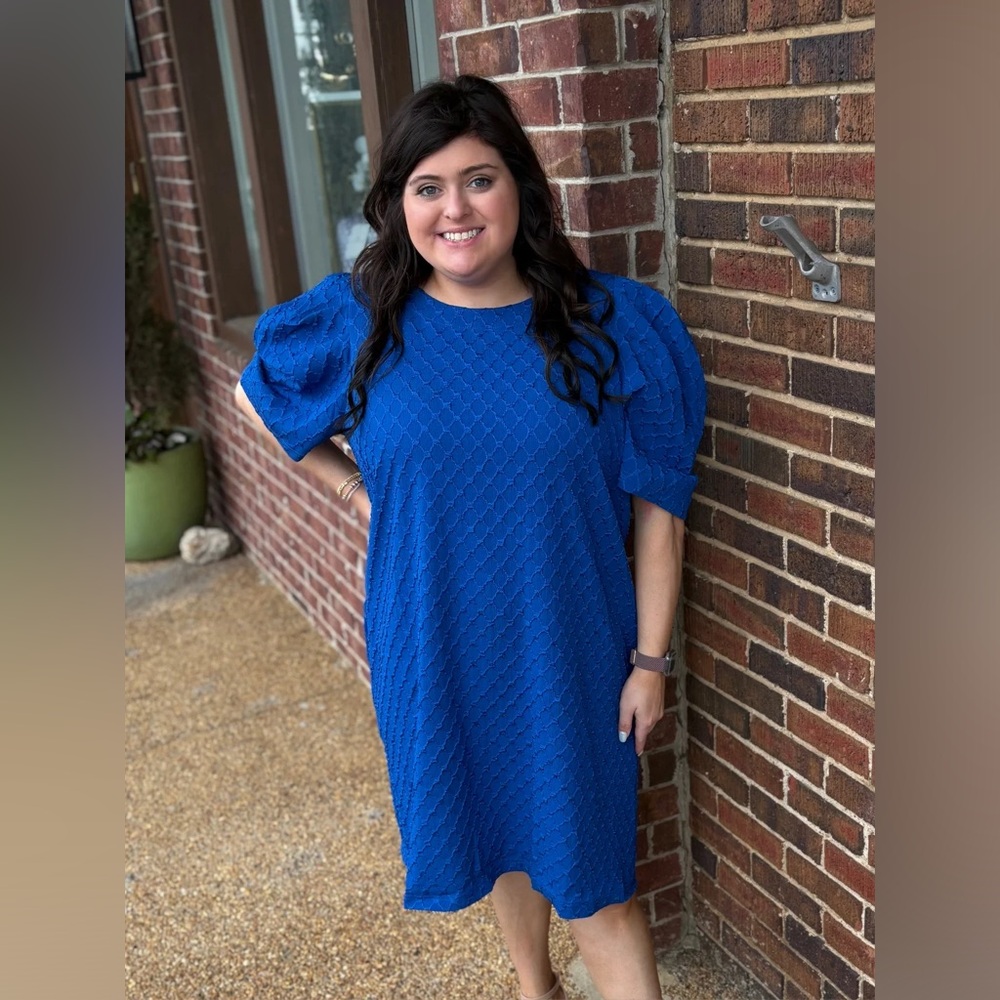 Chic Royal Blue Puff Sleeve Dress